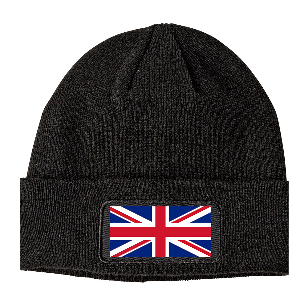 UK British Flag Winter Knit Adult Beanie Hat Black