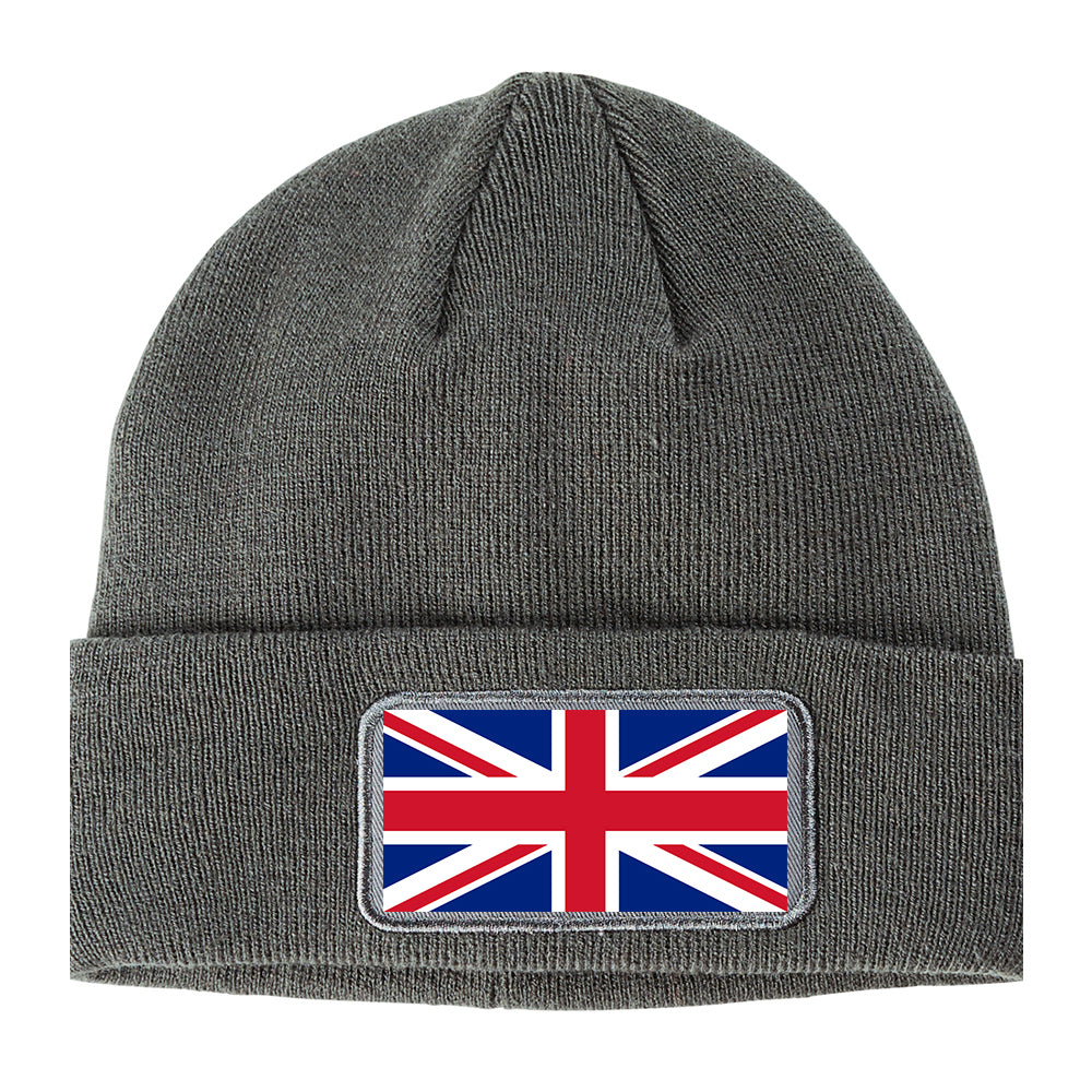 UK British Flag Winter Knit Adult Beanie Hat Grey