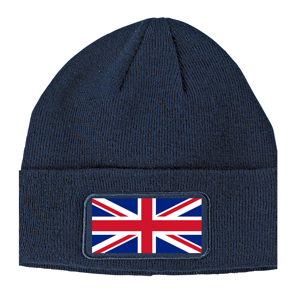 UK British Flag Winter Knit Adult Beanie Hat Navy Blue