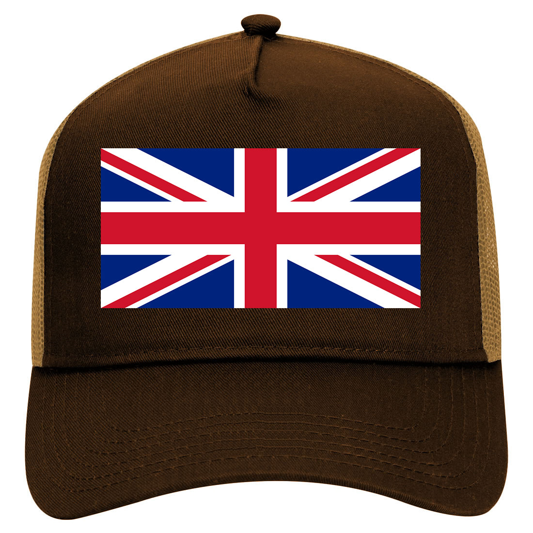 UK British Flag Mens Mesh Trucker Hat Brown
