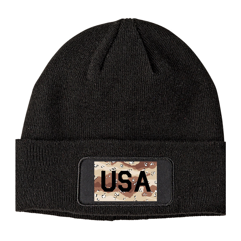 USA Desert Camo Army Winter Knit Adult Beanie Hat Black