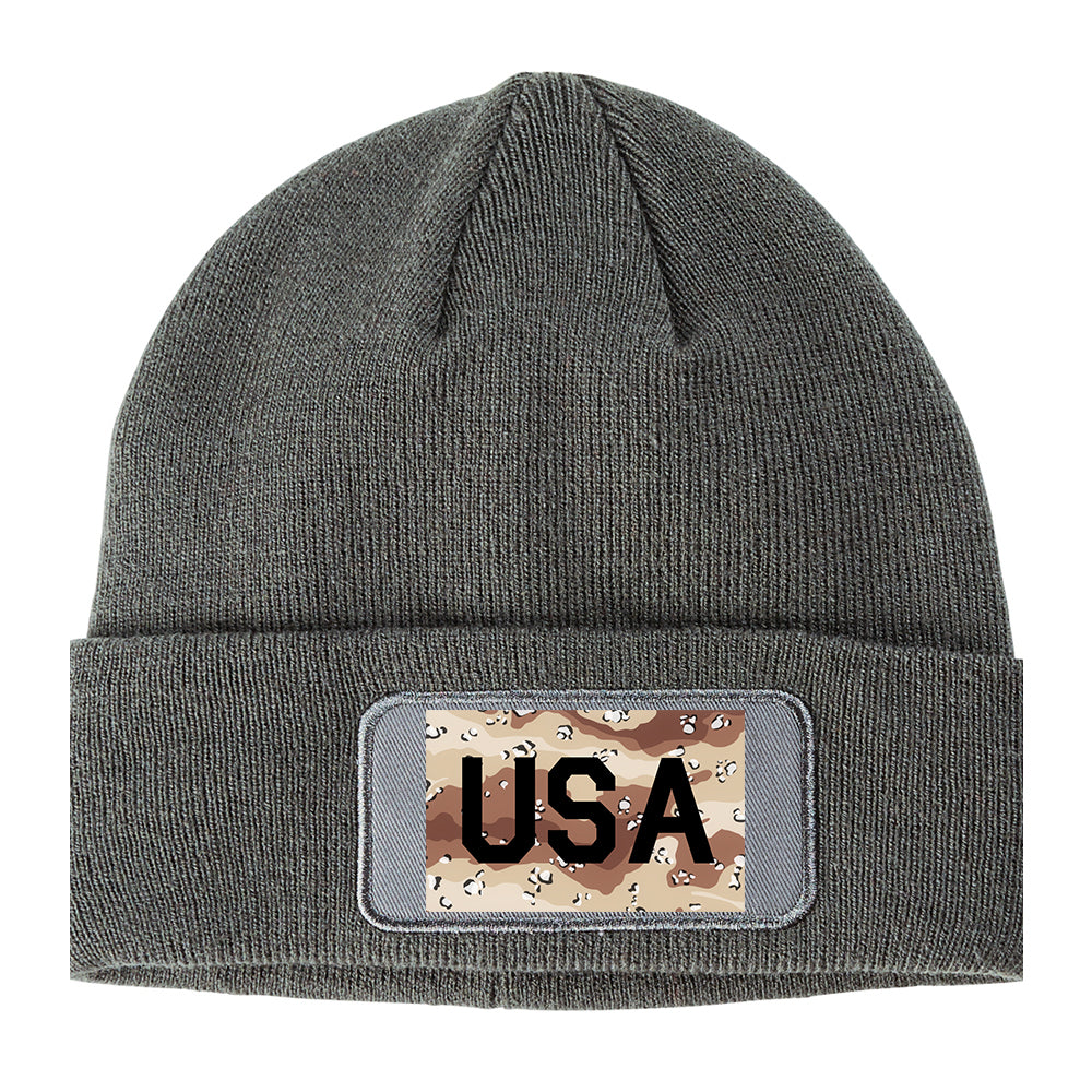 USA Desert Camo Army Winter Knit Adult Beanie Hat Grey