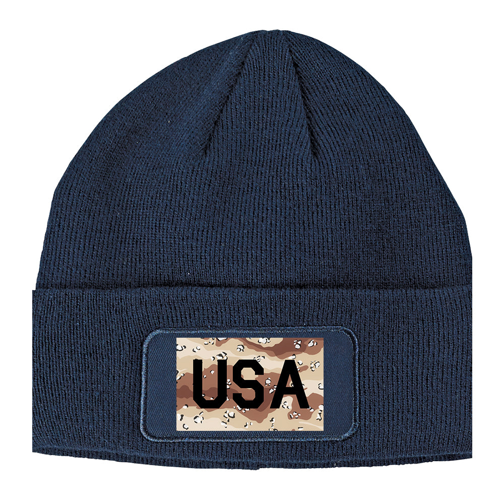 USA Desert Camo Army Winter Knit Adult Beanie Hat Navy Blue