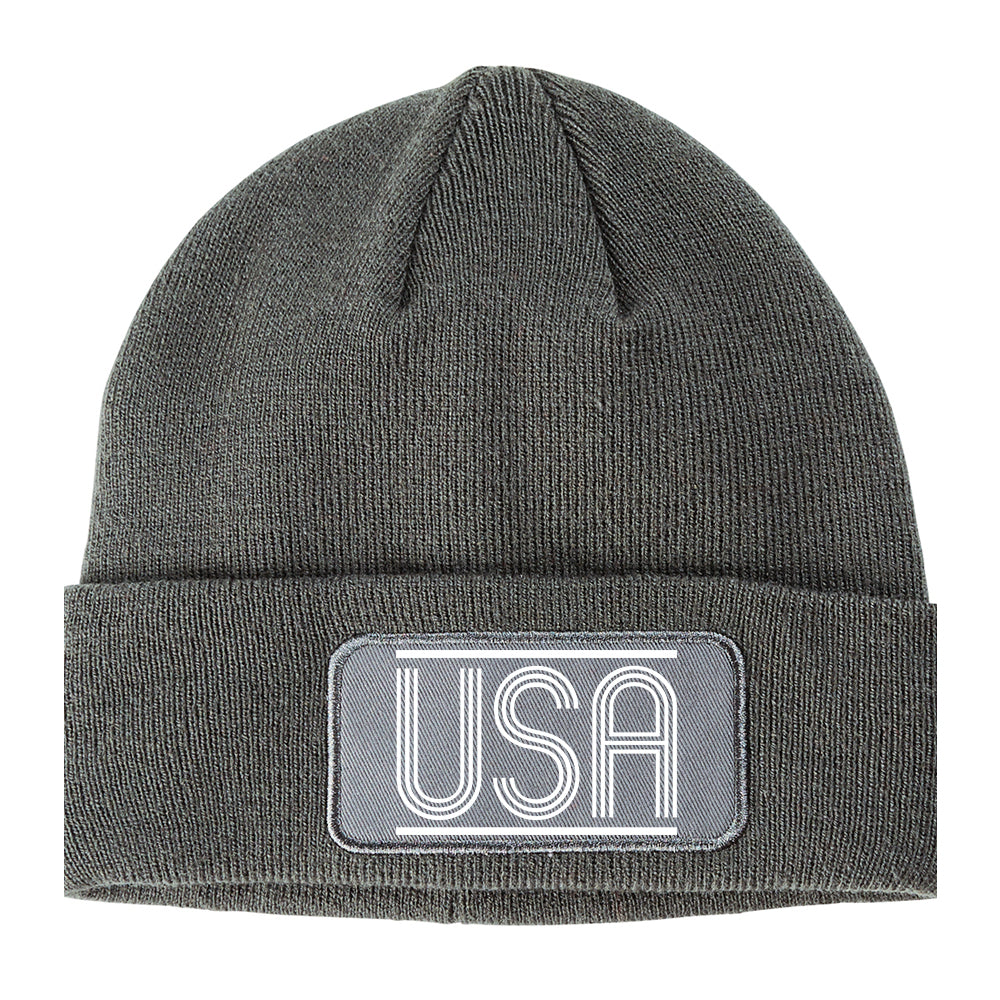 USA Lines America Winter Knit Adult Beanie Hat Grey