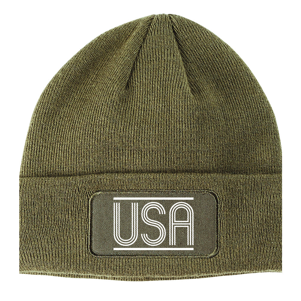 USA Lines America Winter Knit Adult Beanie Hat Olive Green