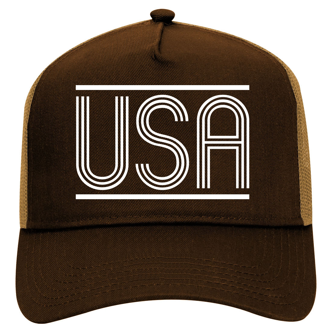 USA Lines America Mens Mesh Trucker Hat Brown