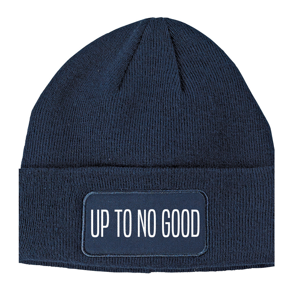 Up To No Good Winter Knit Adult Beanie Hat Navy Blue