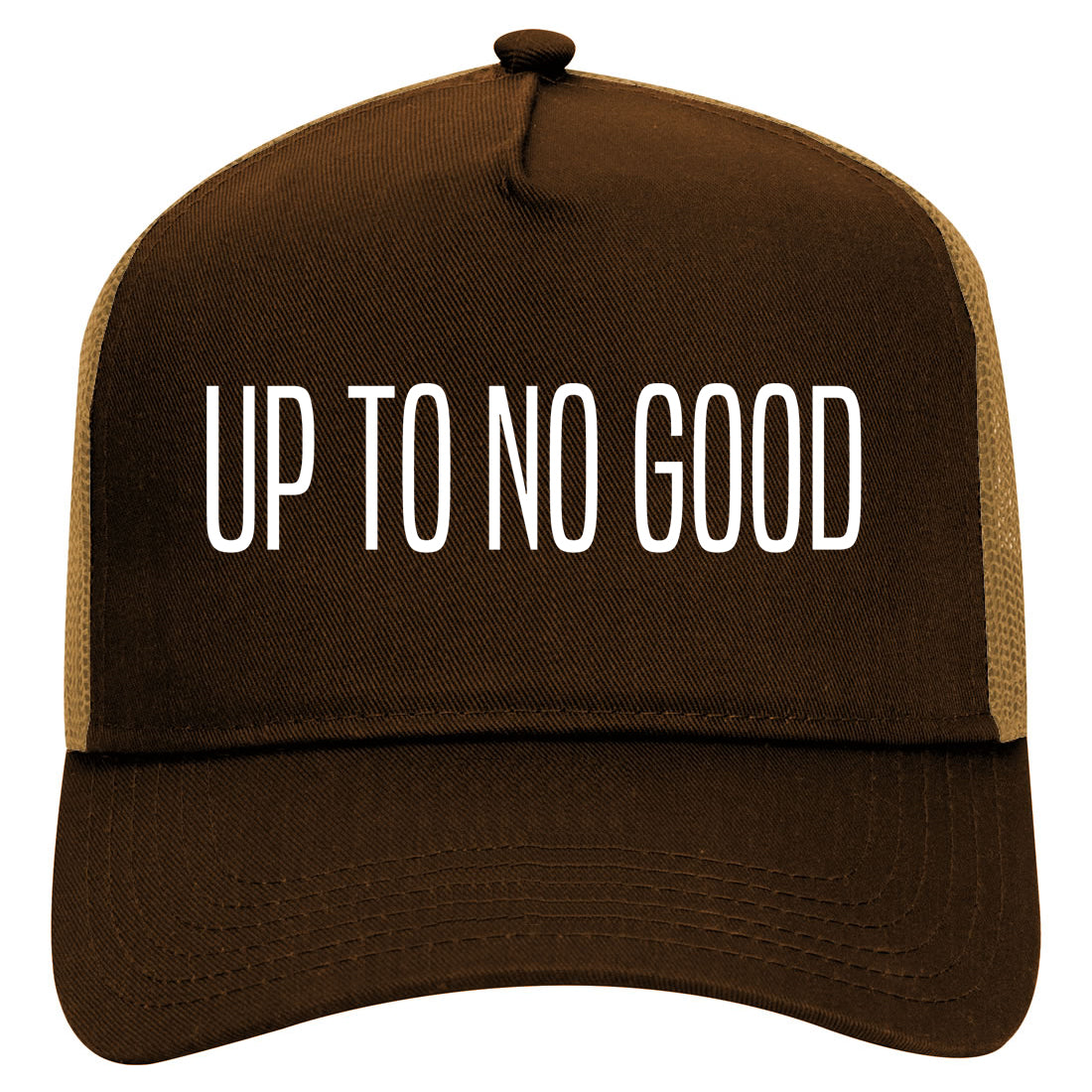 Up To No Good Mens Mesh Trucker Hat Brown