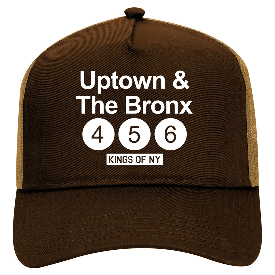 Uptown And The Bronx Subway Sign Mens Mesh Trucker Hat Brown