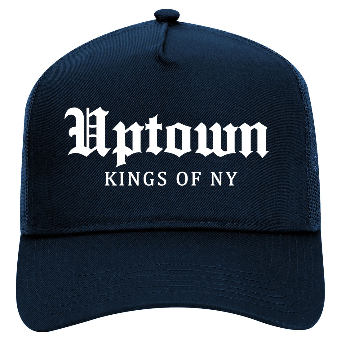 Uptown Old English Mens Mesh Trucker Hat Navy Blue
