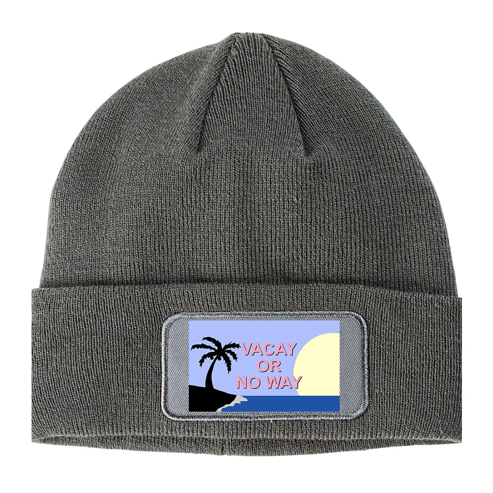 Vacay Or No Way Winter Knit Adult Beanie Hat Grey