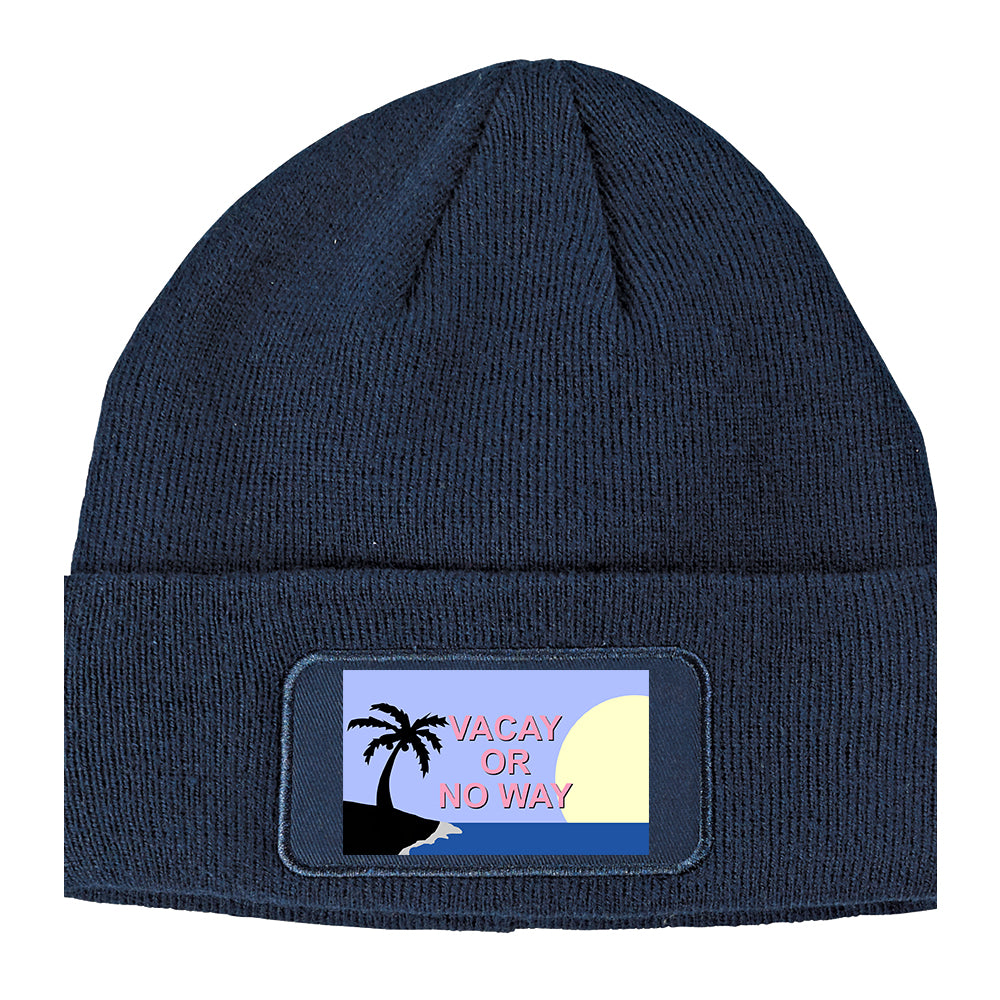 Vacay Or No Way Winter Knit Adult Beanie Hat Navy Blue