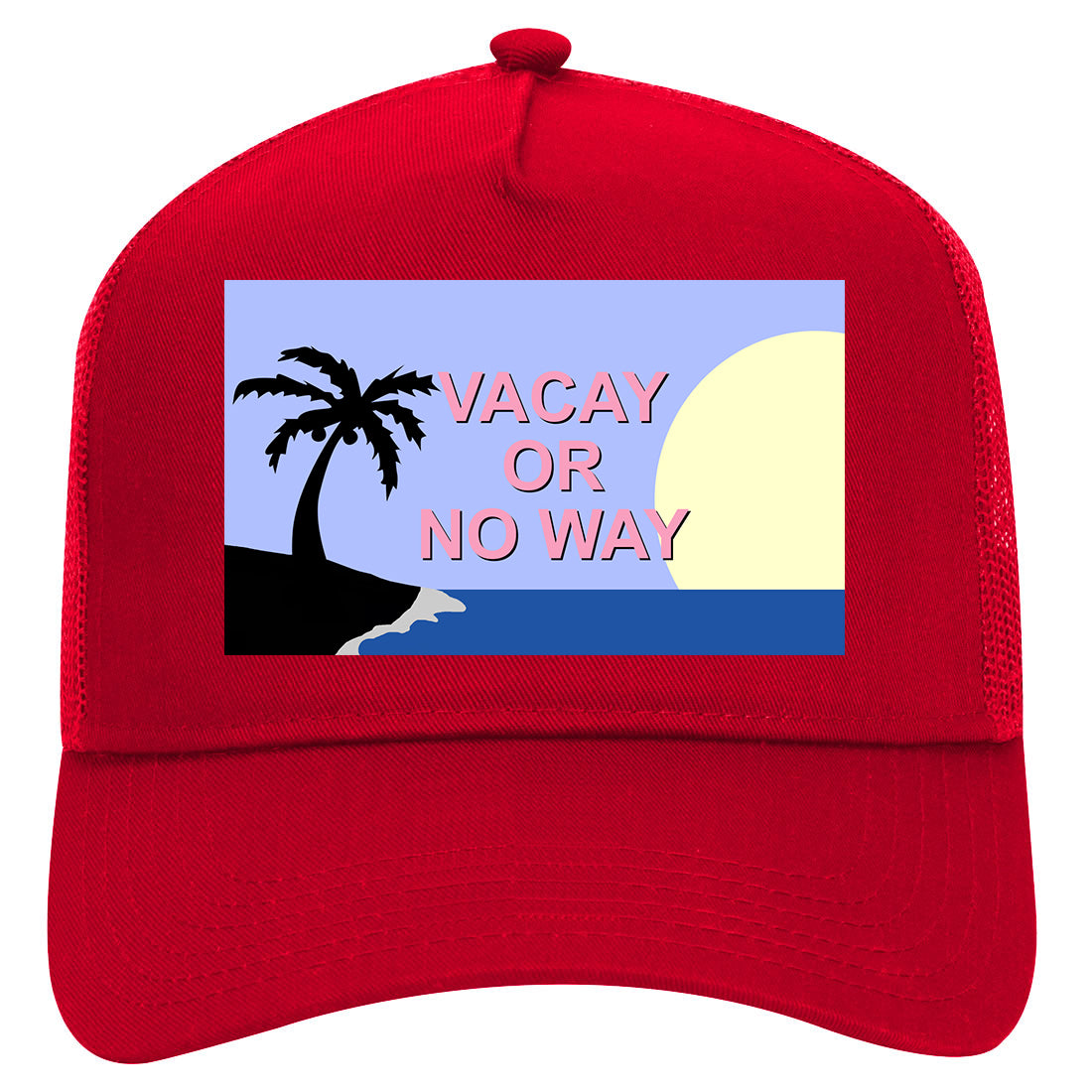 Vacay Or No Way Mens Mesh Trucker Hat Red