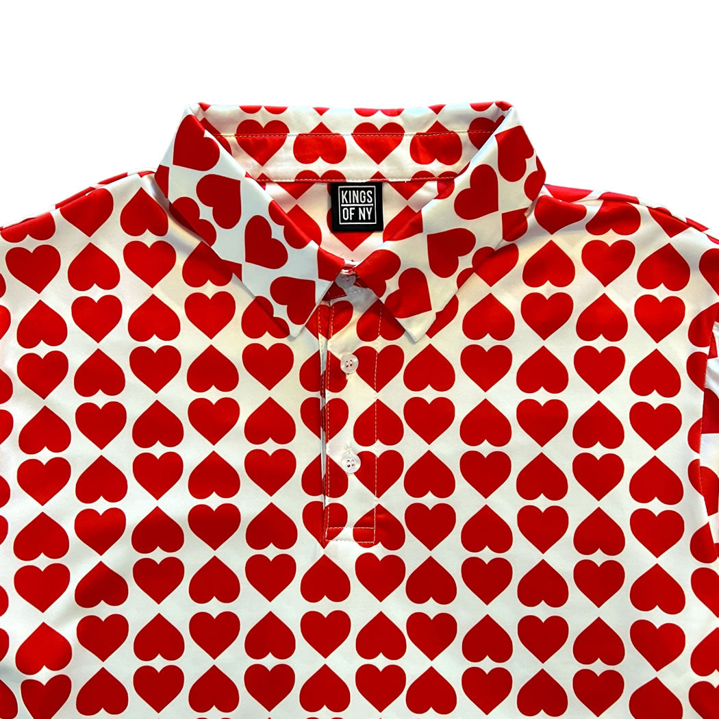 Valentines Day Red Heart Print Mens Golf Polo Shirt Designer Brand