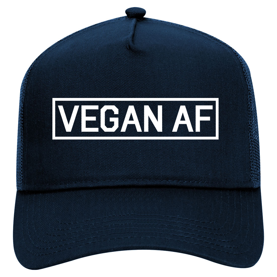 Vegan AF Vegetarian Mens Mesh Trucker Hat Navy Blue
