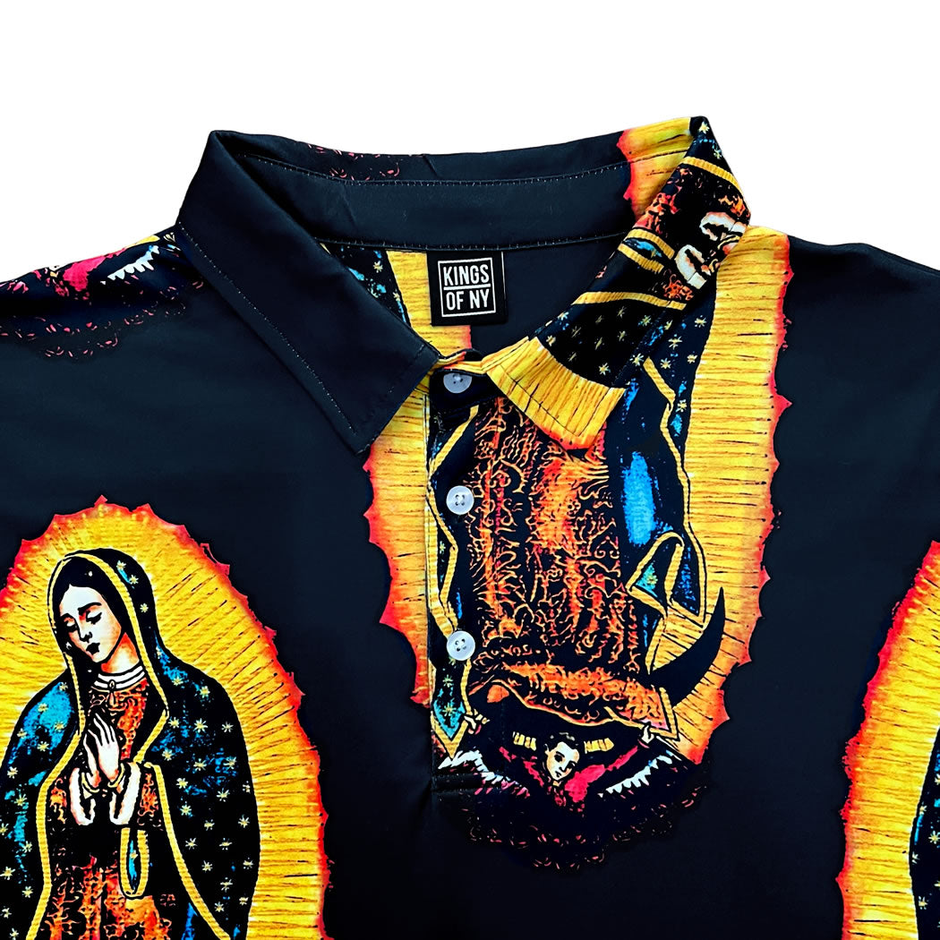 Virgin Of Guadalupe Religious Men's Polo Golf Shirt Brand Label