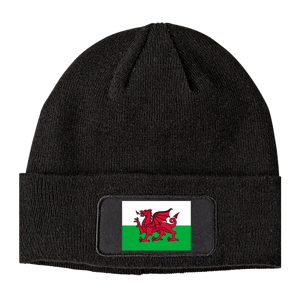 Wales Flag Country Winter Knit Adult Beanie Hat Black