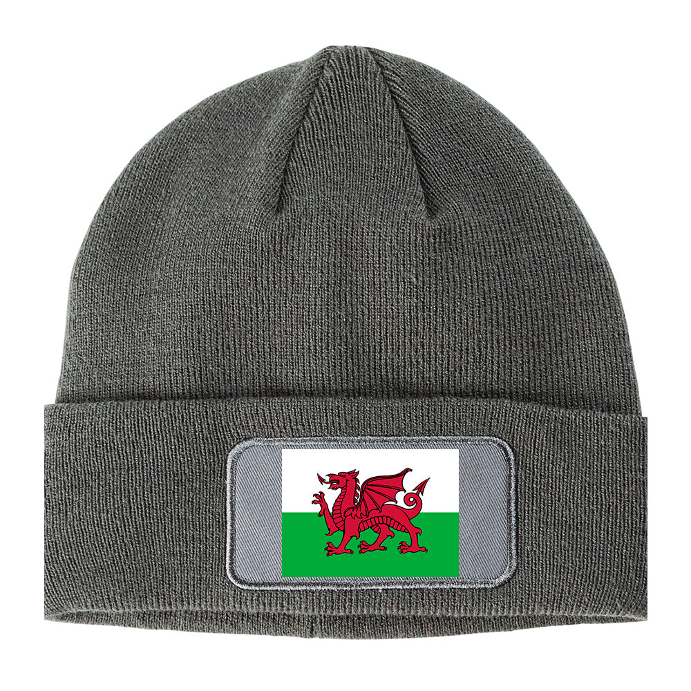 Wales Flag Country Winter Knit Adult Beanie Hat Grey