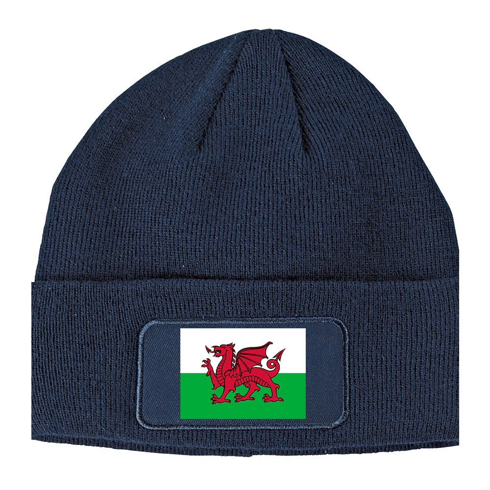 Wales Flag Country Winter Knit Adult Beanie Hat Navy Blue