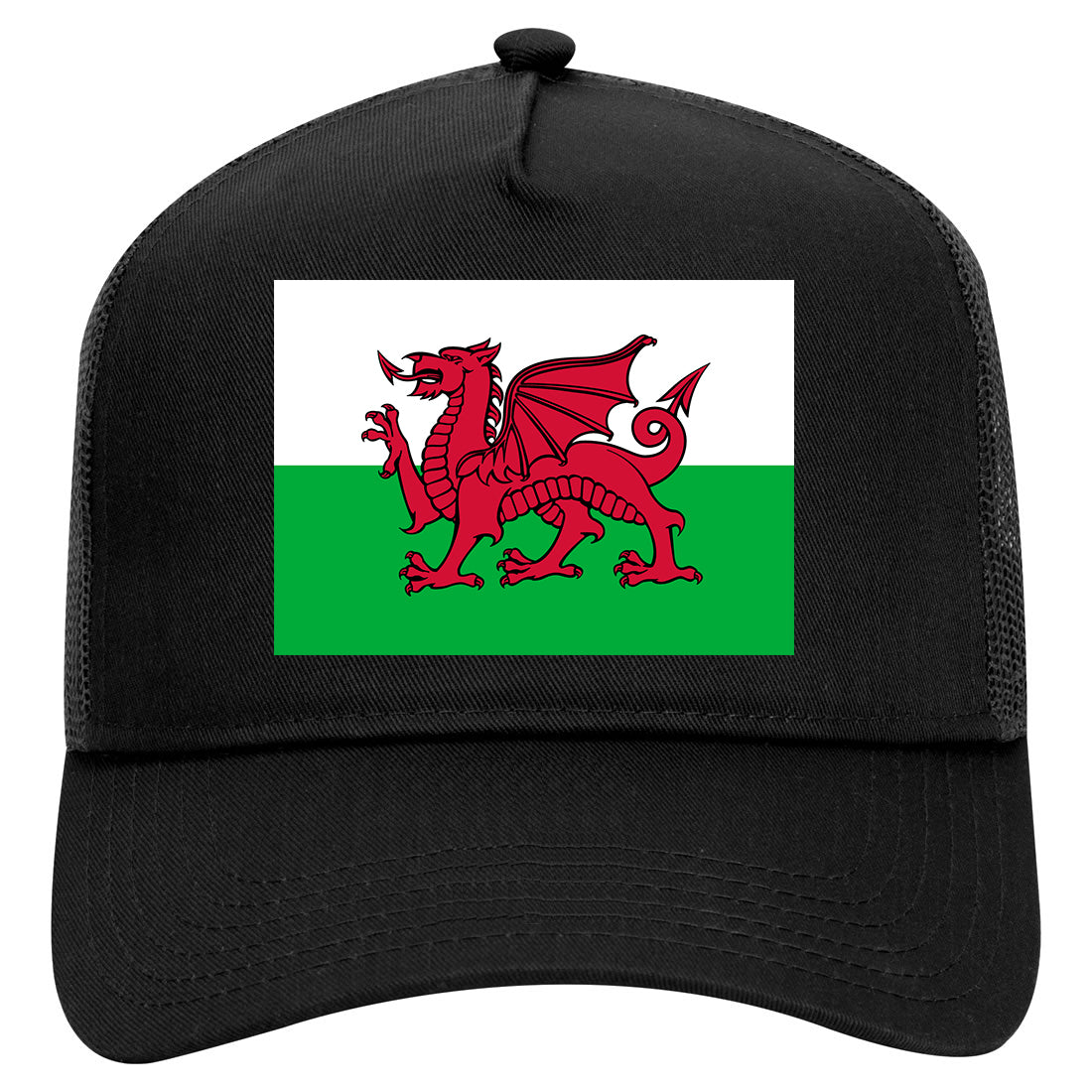 Wales Flag Country Mens Mesh Trucker Hat Black