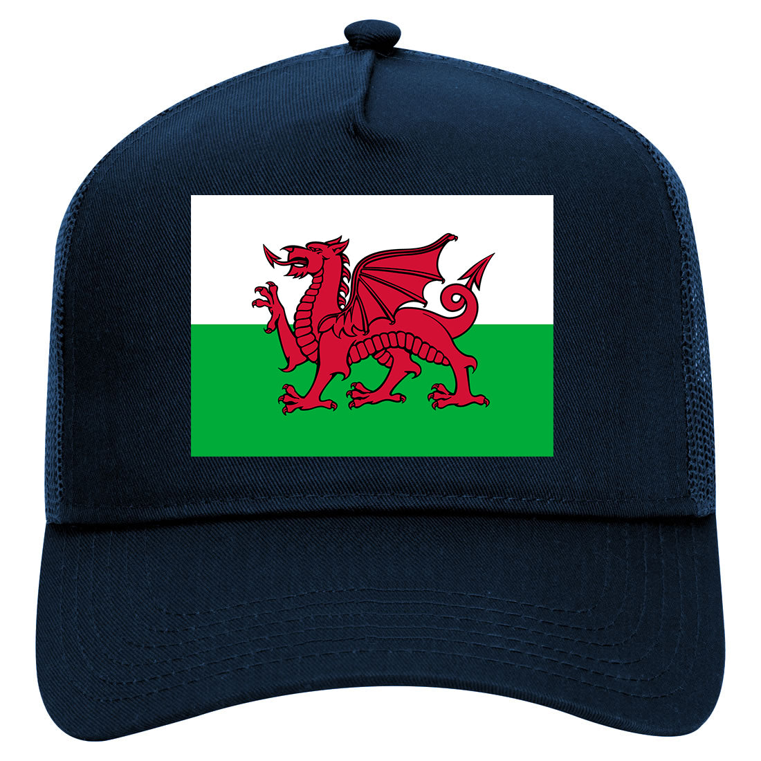 Wales Flag Country Mens Mesh Trucker Hat Navy Blue