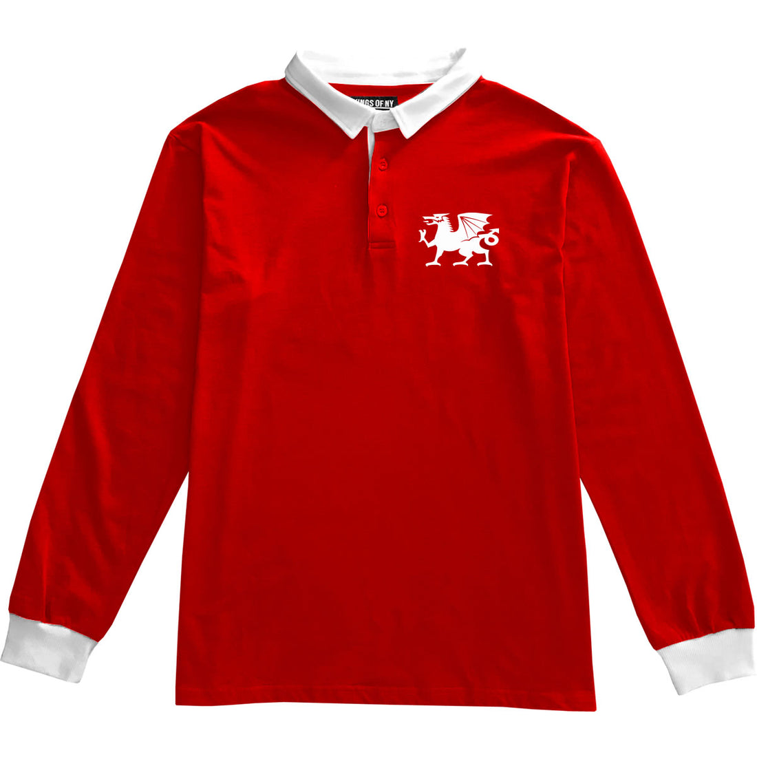 Wales Flag Dragon Men's Long Sleeve Rugby Shirt Red