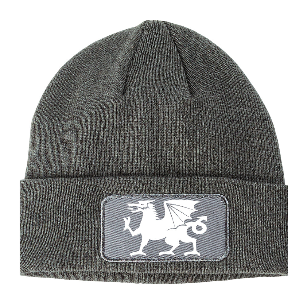 Wales Flag Dragon Symbol Winter Knit Adult Beanie Hat Grey