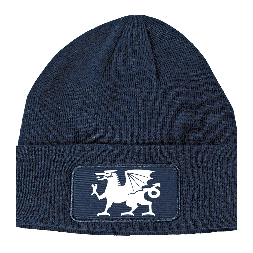 Wales Flag Dragon Symbol Winter Knit Adult Beanie Hat Navy Blue