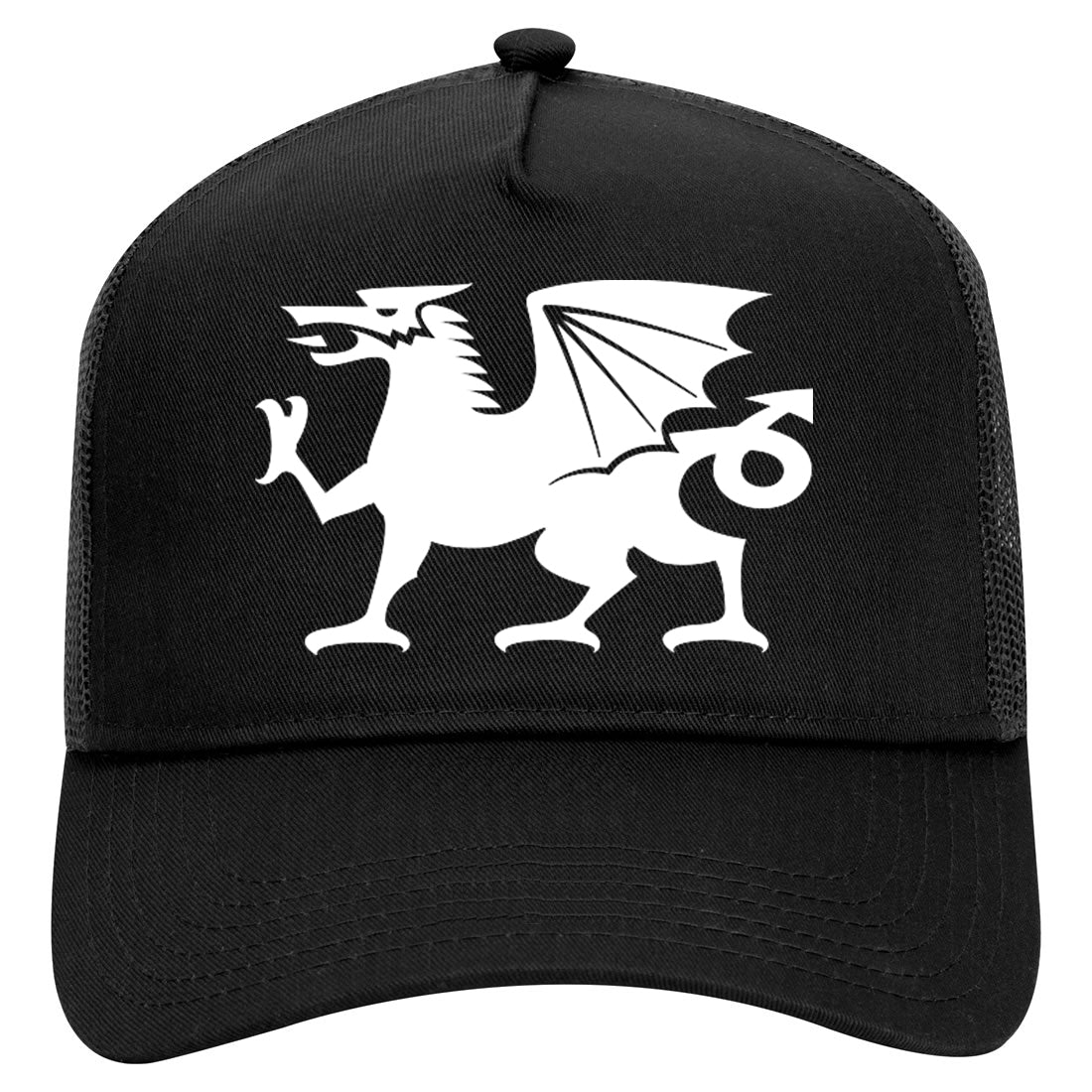 Wales Flag Dragon Symbol Mens Mesh Trucker Hat Black