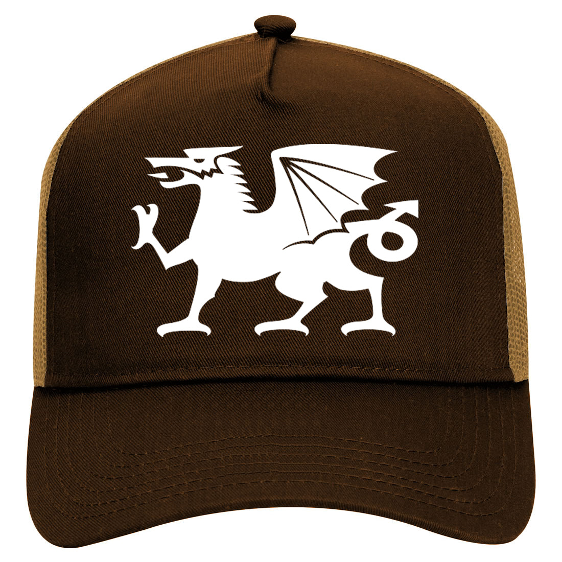 Wales Flag Dragon Symbol Mens Mesh Trucker Hat Brown