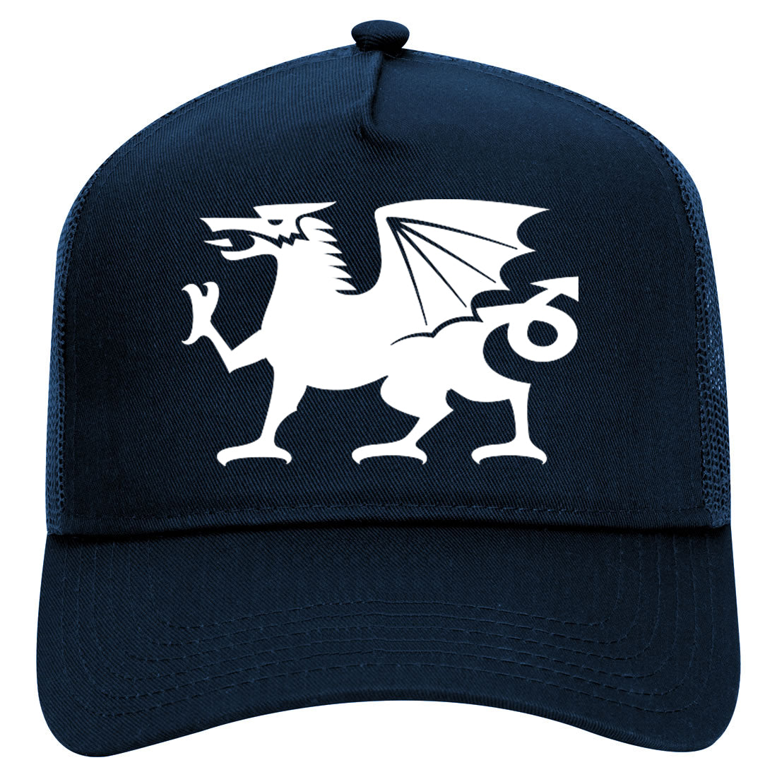 Wales Flag Dragon Symbol Mens Mesh Trucker Hat Navy Blue