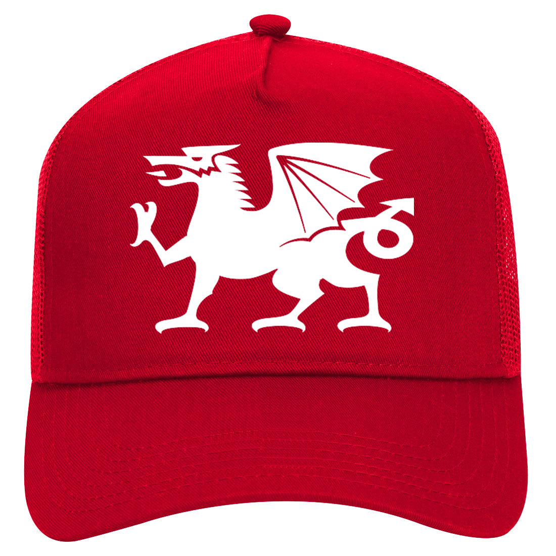 Wales Flag Dragon Symbol Mens Mesh Trucker Hat Red