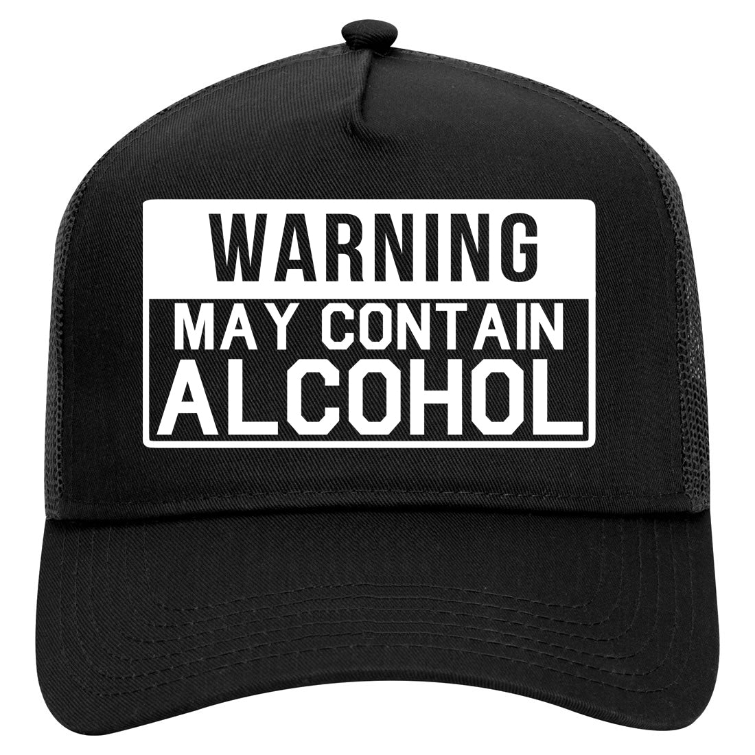 Warning May Contain Alcohol Mens Mesh Trucker Hat Black