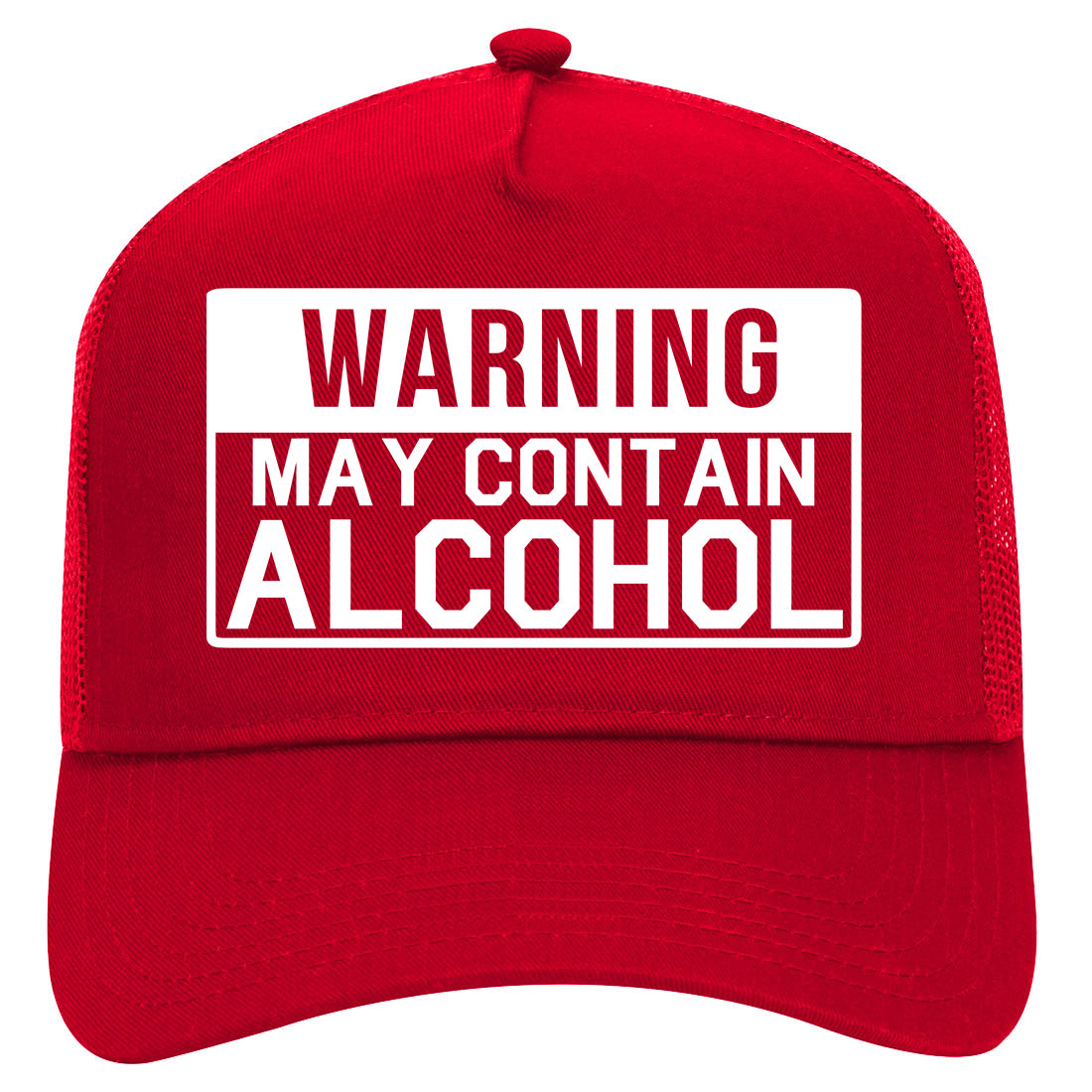 Warning May Contain Alcohol Mens Mesh Trucker Hat Red