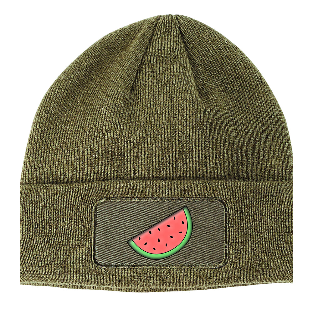 Watermelon Fruit BBQ Winter Knit Adult Beanie Hat Olive Green