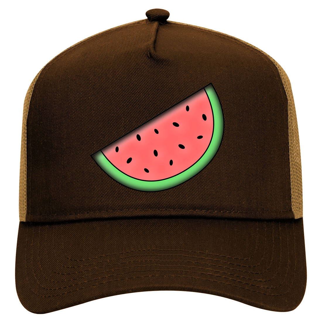 Watermelon Fruit BBQ Mens Mesh Trucker Hat Brown
