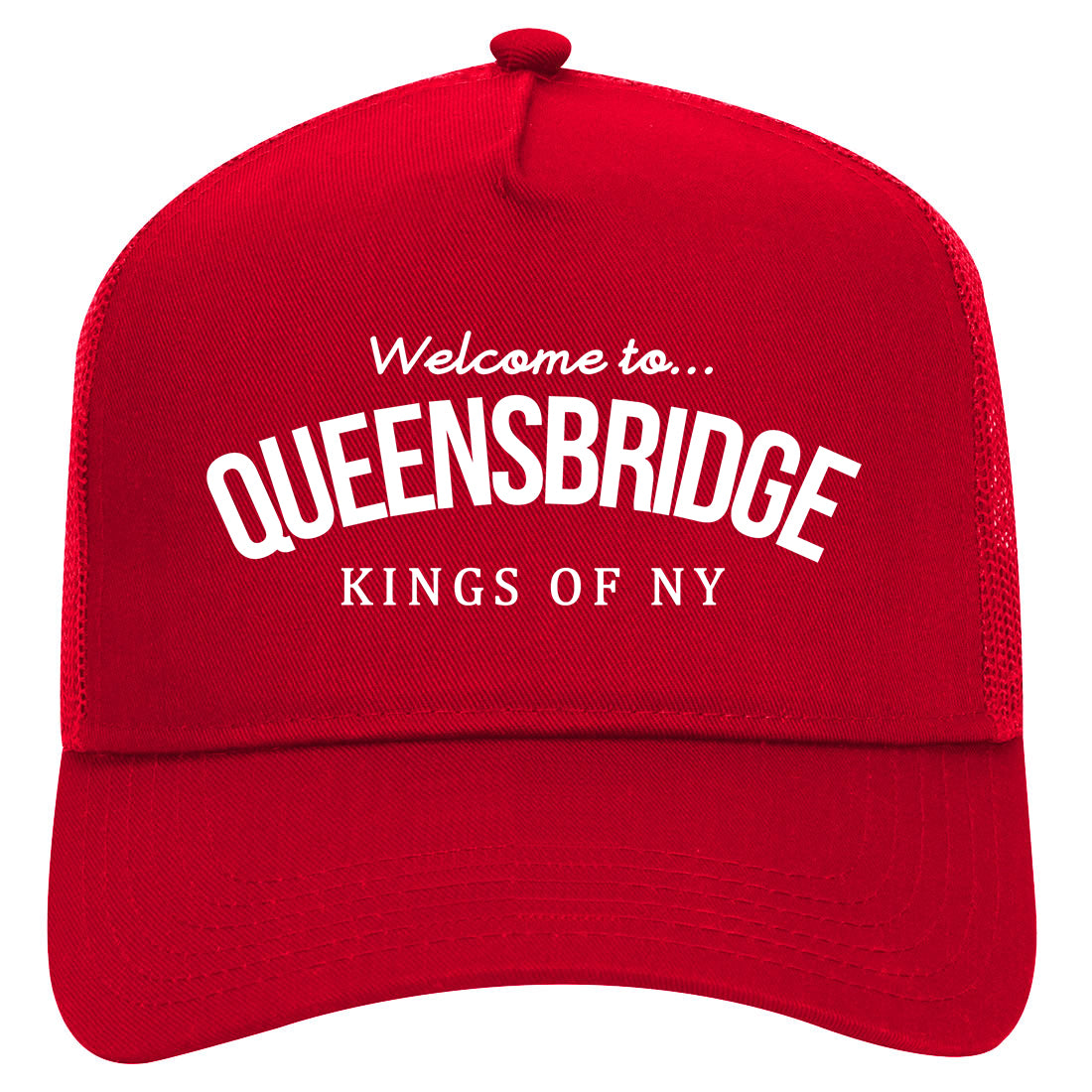 Welcome To Queensbridge Mens Mesh Trucker Hat Red