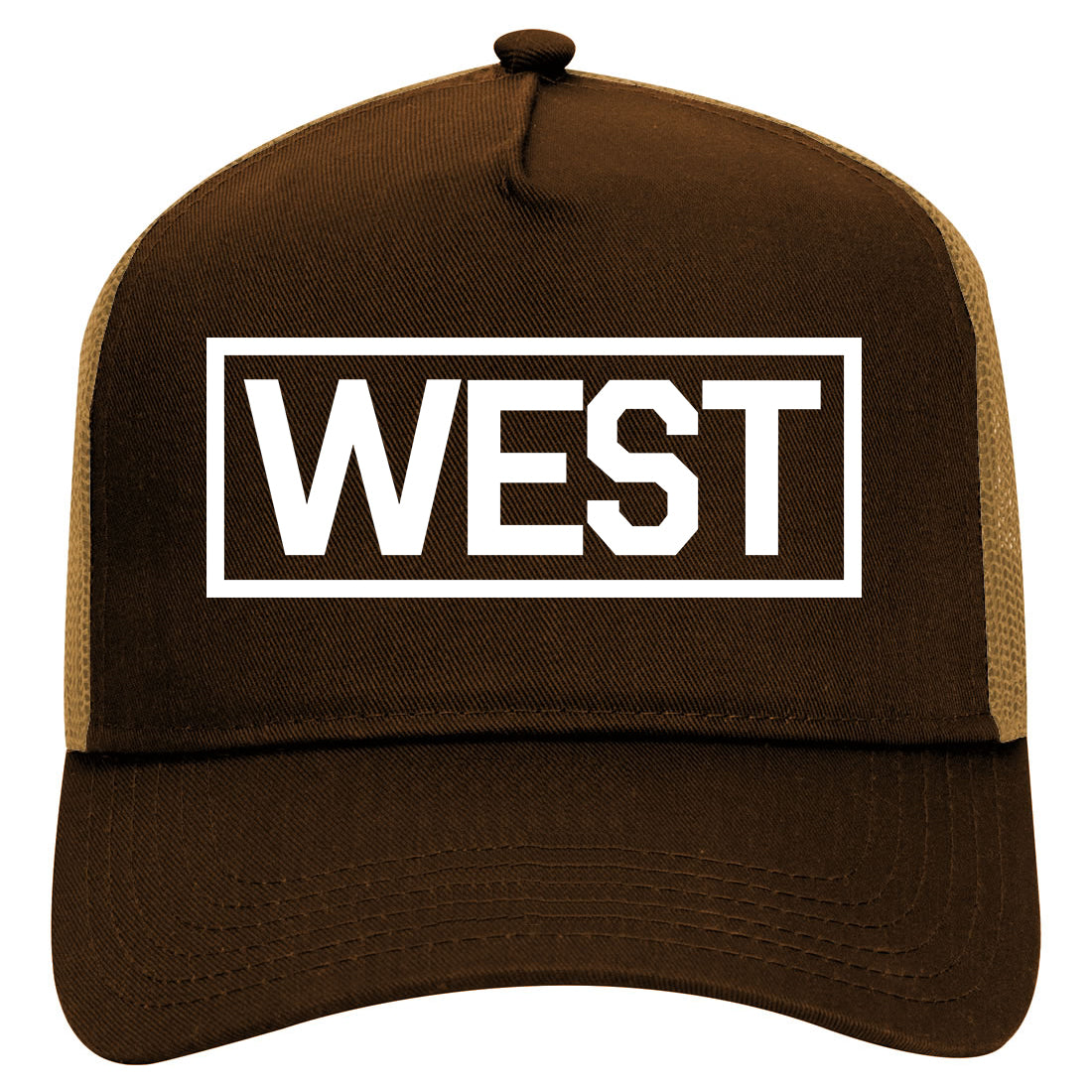 West Box Logo Mens Mesh Trucker Hat Brown