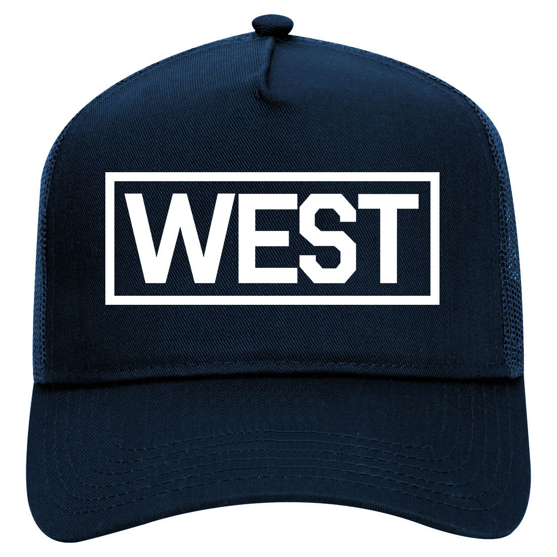 West Box Logo Mens Mesh Trucker Hat Navy Blue