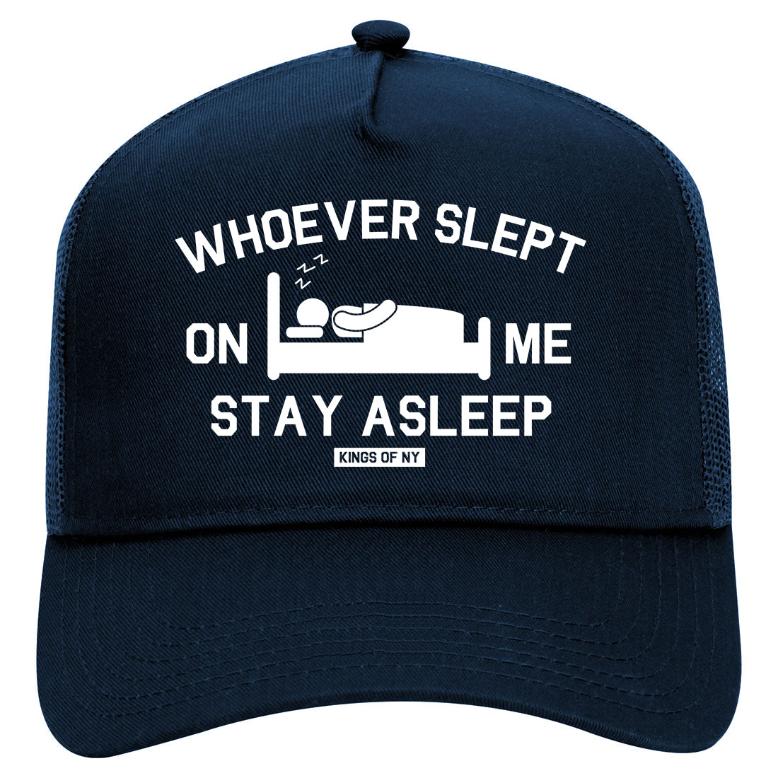 Whoever Slept On Me Stay Asleep Mens Mesh Trucker Hat Navy Blue