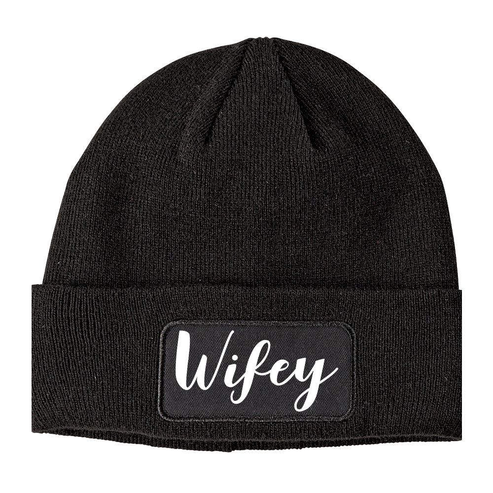 Wifey Script Winter Knit Adult Beanie Hat Black