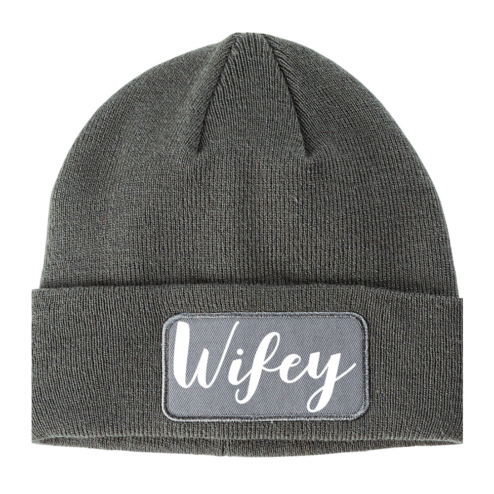 Wifey Script Winter Knit Adult Beanie Hat Grey