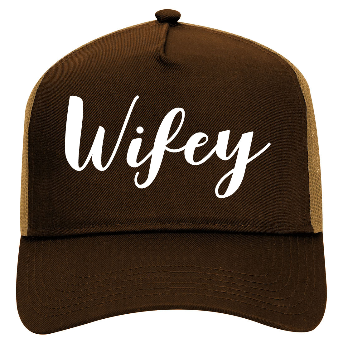 Wifey Script Mens Mesh Trucker Hat Brown