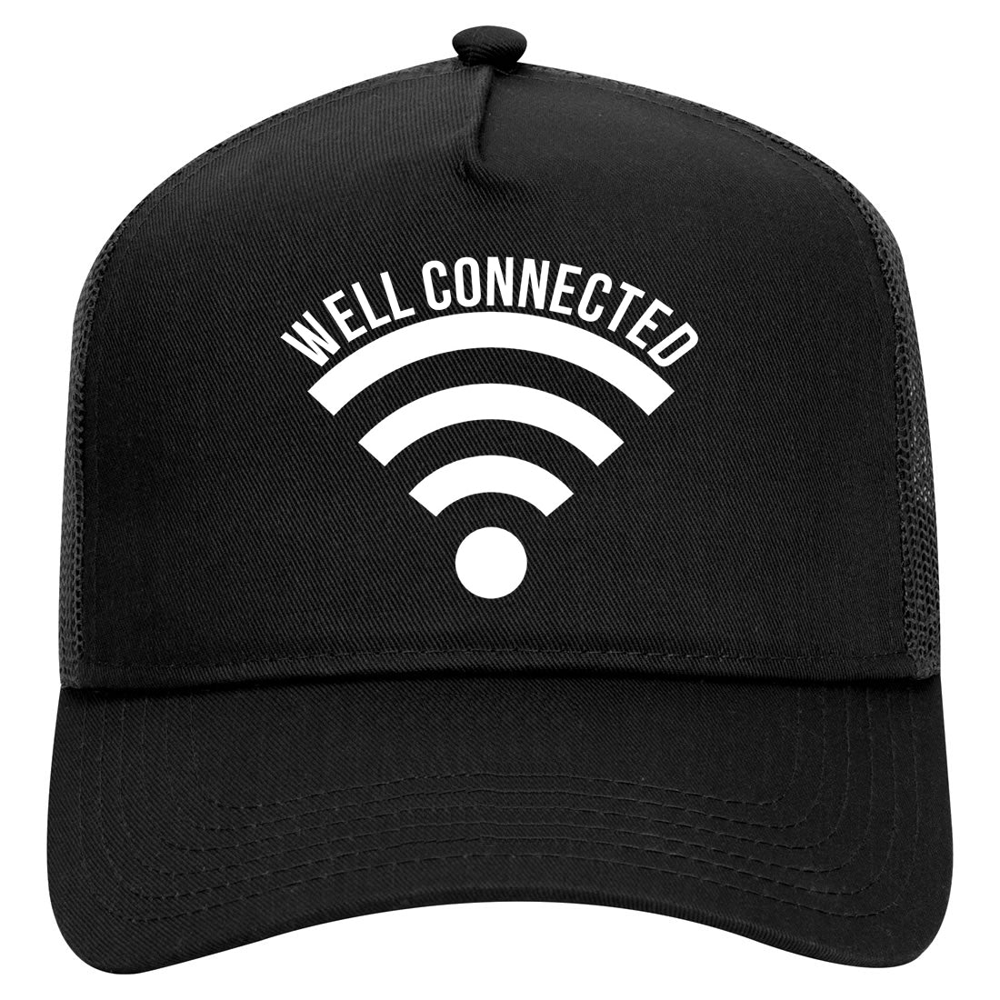 Wifi Well Connected Symbol Mens Mesh Trucker Hat Black
