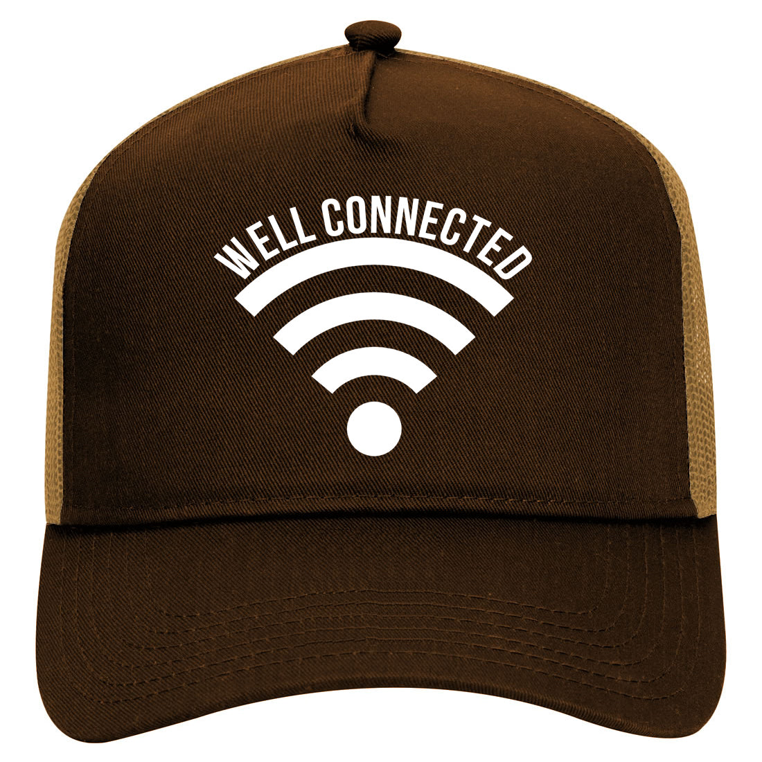Wifi Well Connected Symbol Mens Mesh Trucker Hat Brown
