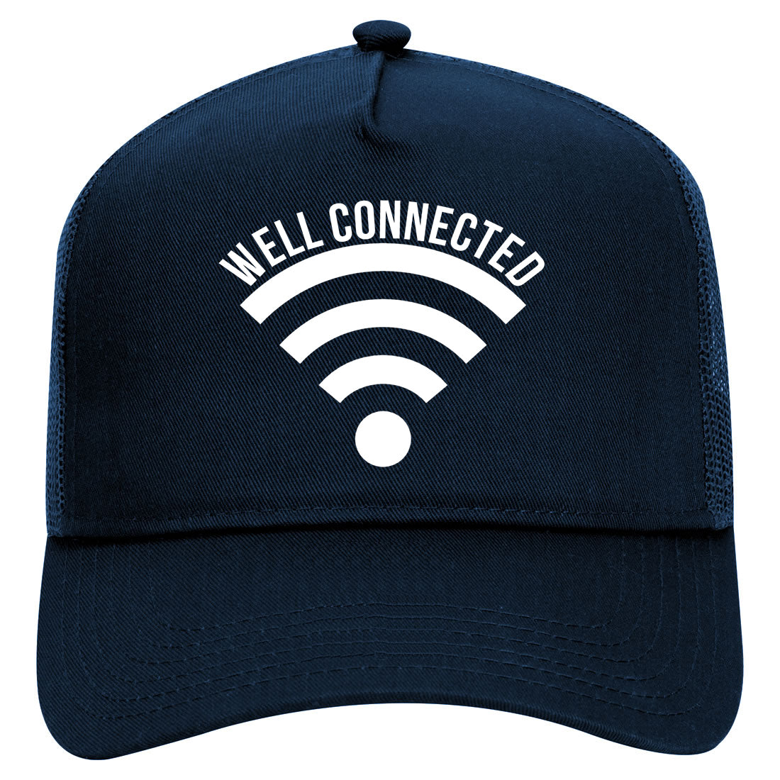 Wifi Well Connected Symbol Mens Mesh Trucker Hat Navy Blue