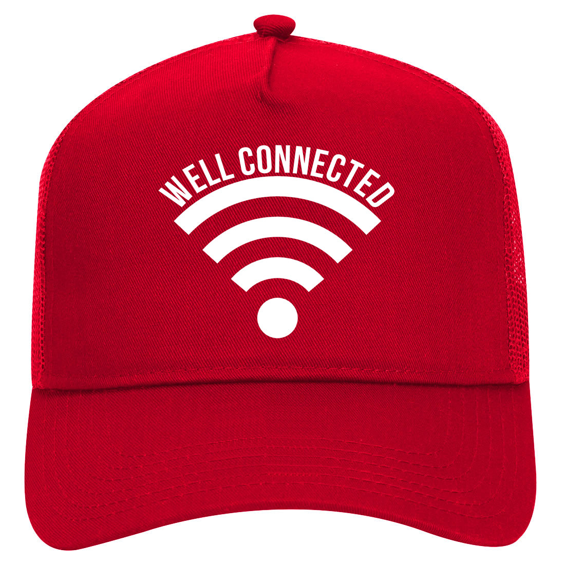 Wifi Well Connected Symbol Mens Mesh Trucker Hat Red