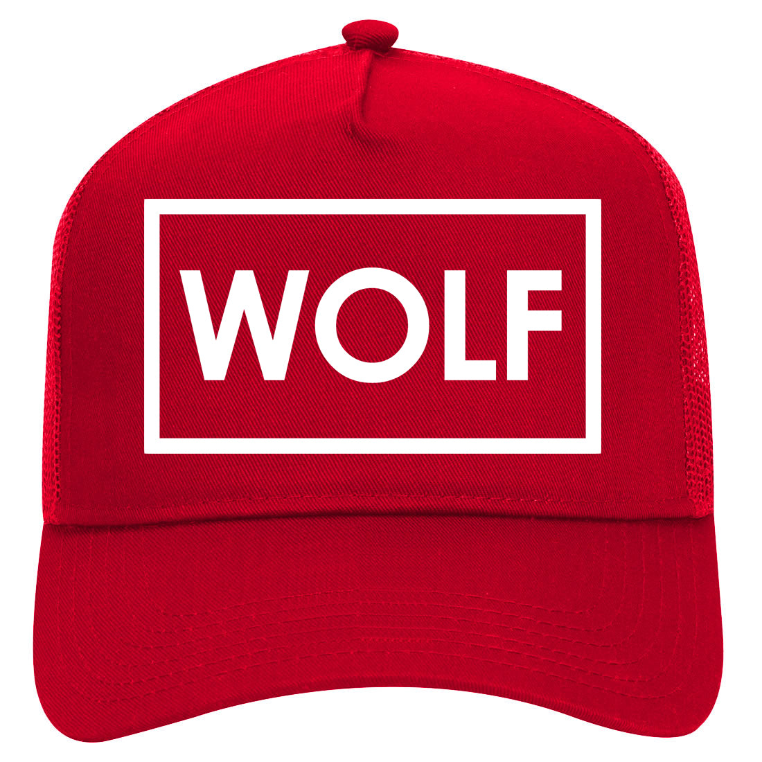 Wolf Box Logo Mens Mesh Trucker Hat Red