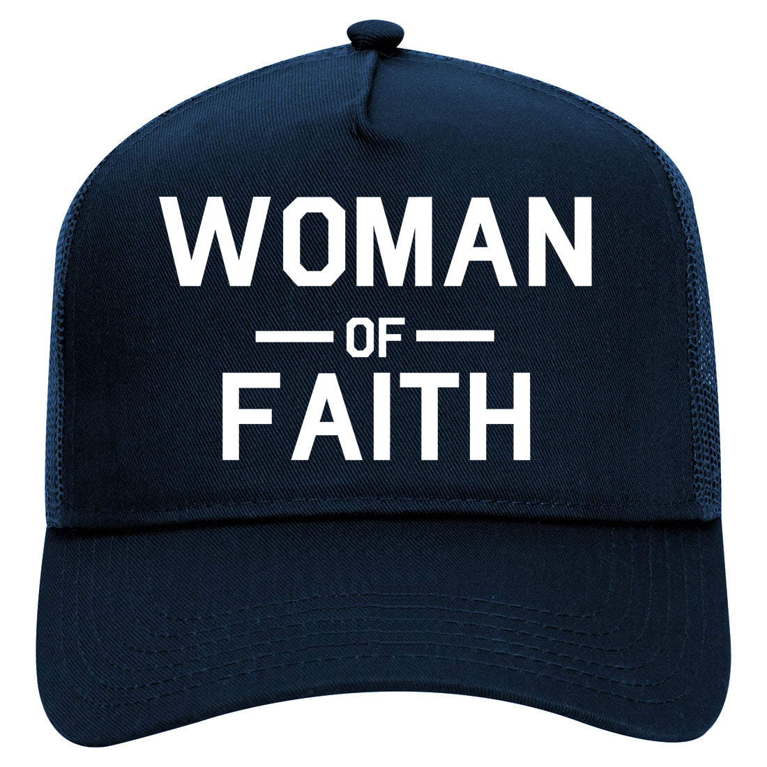 Woman Of Faith God Mens Mesh Trucker Hat Navy Blue