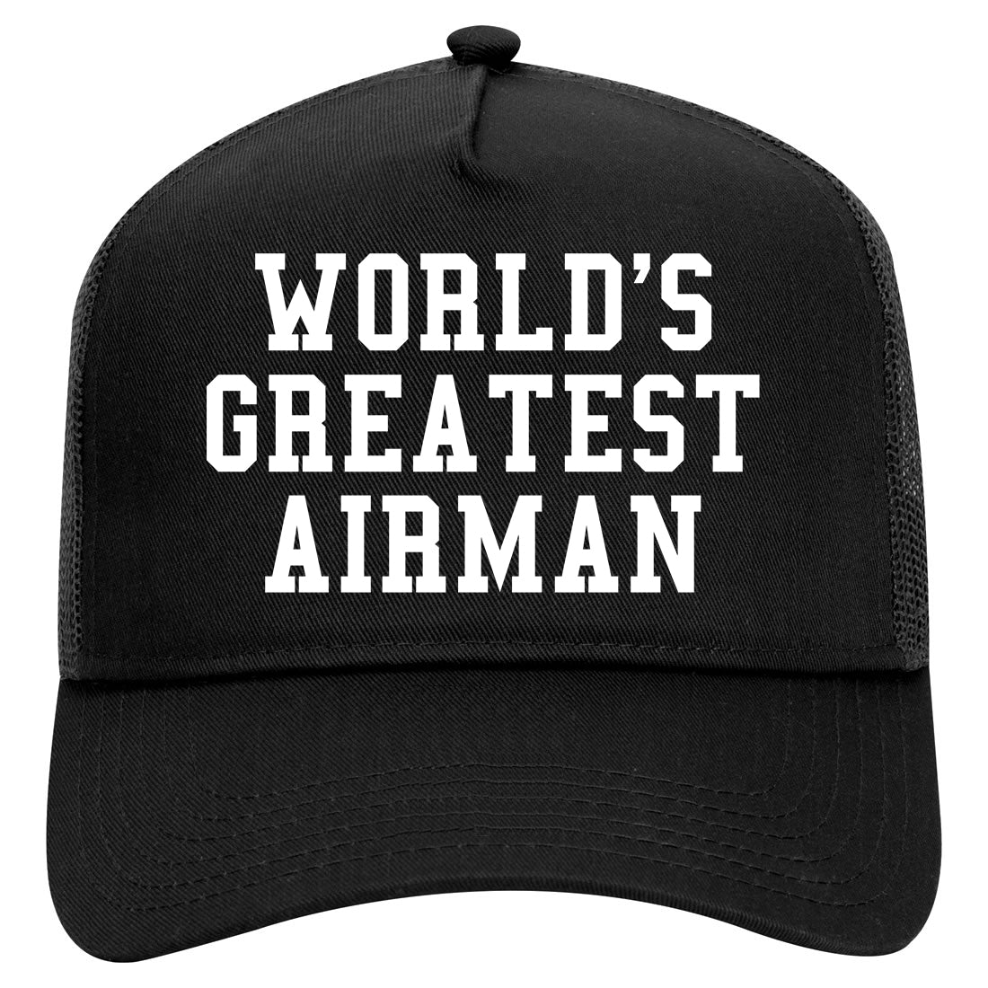 Worlds Greatest Airman Pilot Mens Mesh Trucker Hat Black